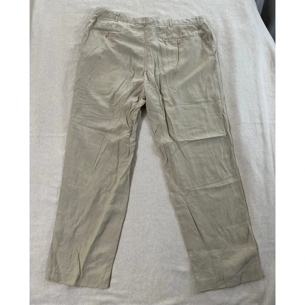 Polo Ralph Lauren Flat Pants‎ Men's size 38x32 Tan Khaki Linen Silk Blend